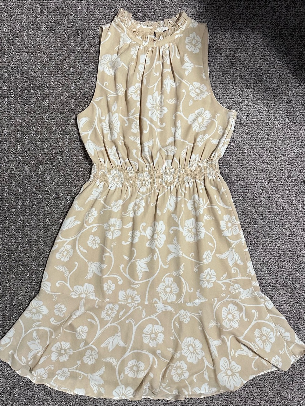Ann Taylor High Neck Sleeveless Beige and White Dress, Size 10P